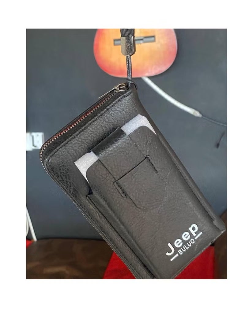 Jeep Buluo Jeep Men's Multi-Purpose Leather Wallet - Holds Mobile Phone, Cash, Cards with Zipper - Image 3